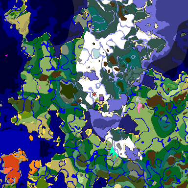 Predicted biome map of Java 1.21.4 seed 7134052667200549245 around estimated spawn