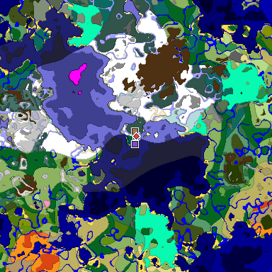 Predicted biome map of Java 1.21.4 seed -280688615859095920 around estimated spawn
