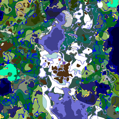 Predicted biome map of Java 1.21.4 seed -8049554529251476221 around estimated spawn