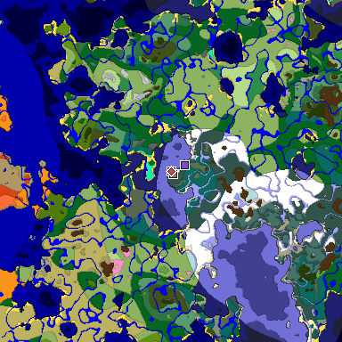 Predicted biome map of Java 1.21.4 seed -5042140456645890728 around estimated spawn