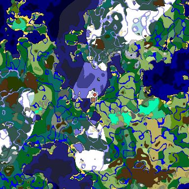 Predicted biome map of Java 1.21.4 seed -6499907422909137684 around estimated spawn