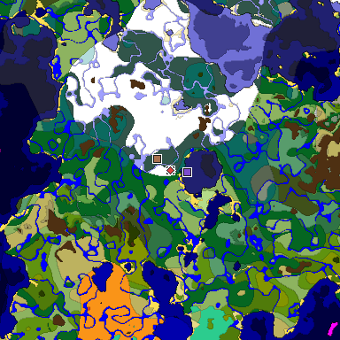 Predicted biome map of Java 1.21.4 seed 4479991119647573869 around estimated spawn