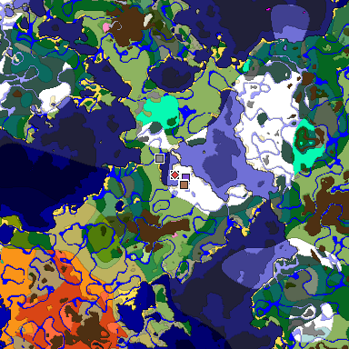 Predicted biome map of Java 1.21.4 seed 2504406939506564379 around estimated spawn
