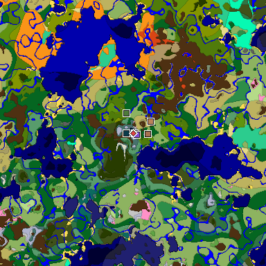 Predicted biome map of Java 1.21.4 seed 8996460921418814354 around estimated spawn