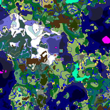 Predicted biome map of Java 1.21.4 seed 8862031869516262687 around estimated spawn