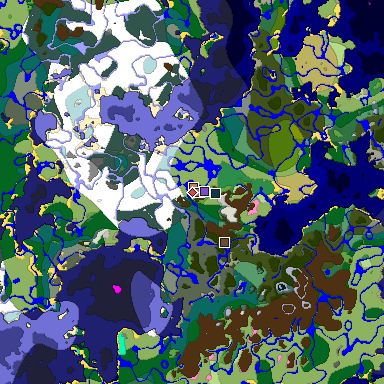 Predicted biome map of Java 1.21.4 seed 440757381634123677 around estimated spawn