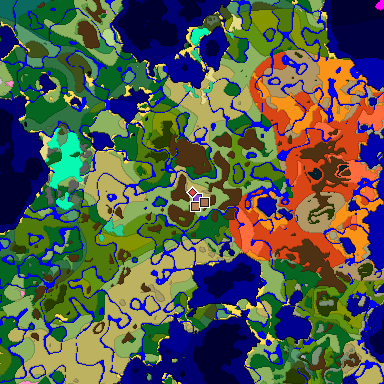 Predicted biome map of Java 1.21.4 seed 2189208815223775543 around estimated spawn
