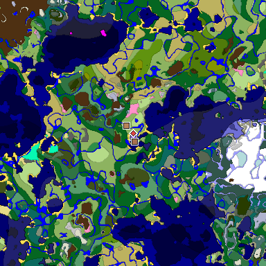 Predicted biome map of Java 1.21.4 seed 6925502784684784574 around estimated spawn
