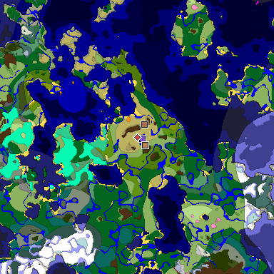 Predicted biome map of Java 1.21.4 seed 1648164165647069972 around estimated spawn