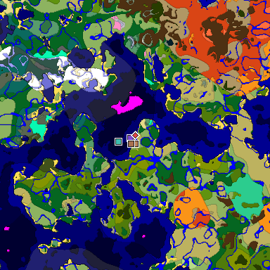 Predicted biome map of Java 1.21.4 seed 587056523601052718 around estimated spawn
