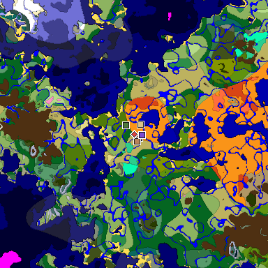 Predicted biome map of Java 1.21.4 seed -1515026342627066710 around estimated spawn