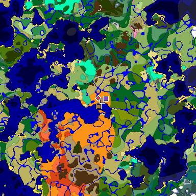 Predicted biome map of Java 1.21.4 seed -437480242405569786 around estimated spawn