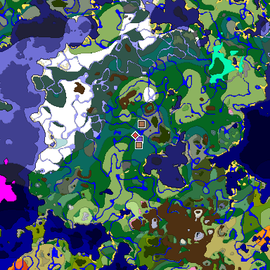 Predicted biome map of Java 1.21.4 seed 4746434429741760550 around estimated spawn