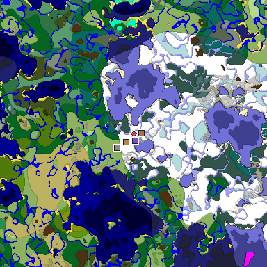 Predicted biome map of Java 1.21.4 seed 356603979173680330 around estimated spawn
