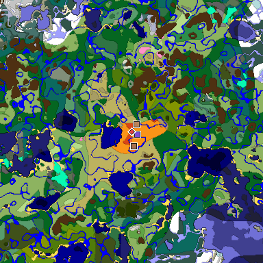 Predicted biome map of Java 1.21.4 seed -1712019590813830218 around estimated spawn