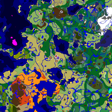 Predicted biome map of Java 1.21.4 seed 8648149556871030335 around estimated spawn