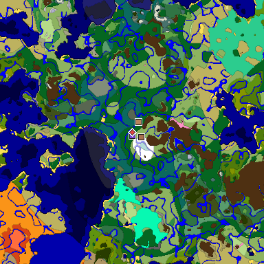 Predicted biome map of Java 1.21.4 seed 8409517909189375472 around estimated spawn