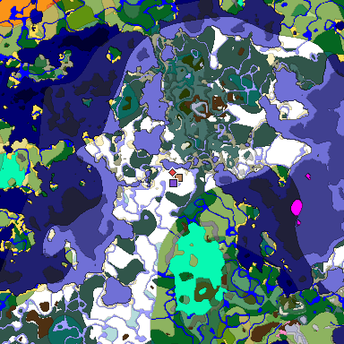 Predicted biome map of Java 1.21.4 seed -8730686952025599211 around estimated spawn