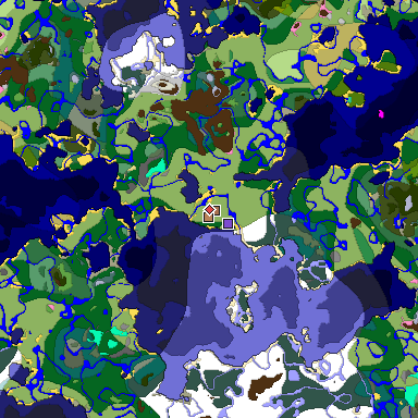 Predicted biome map of Java 1.21.4 seed 4876995535141212438 around estimated spawn
