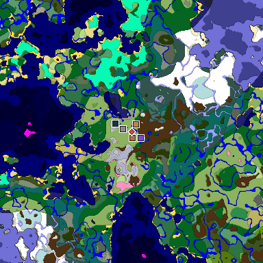 Predicted biome map of Java 1.21.4 seed -1374383996954052513 around estimated spawn