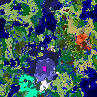 Predicted biome map of Java 1.21.4 seed 3877566054828148028 around estimated spawn