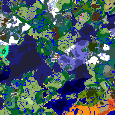 Predicted biome map of Java 1.21.4 seed 6625909294489308633 around estimated spawn