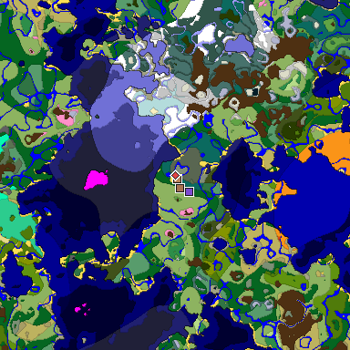 Predicted biome map of Java 1.21.4 seed -2400916640199739880 around estimated spawn