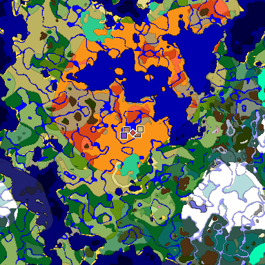 Predicted biome map of Java 1.21.4 seed 2176916253671485359 around estimated spawn
