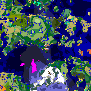 Predicted biome map of Java 1.21.4 seed -98217493068042484 around estimated spawn