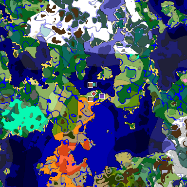 Predicted biome map of Java 1.21.4 seed 6560589245728587530 around estimated spawn