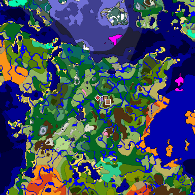Predicted biome map of Java 1.21.4 seed -5910993086769658743 around estimated spawn