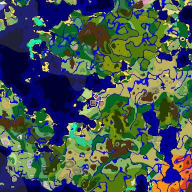 Predicted biome map of Java 1.21.4 seed -2225360281043747963 around estimated spawn
