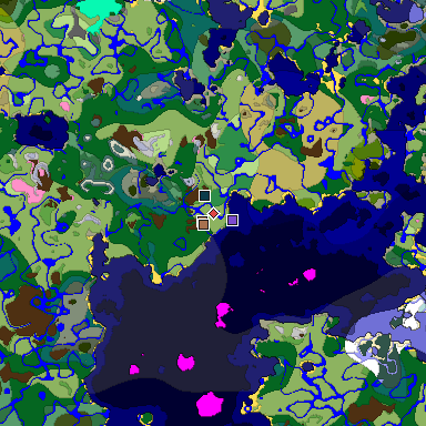 Predicted biome map of Java 1.21.4 seed 4025097109882127739 around estimated spawn