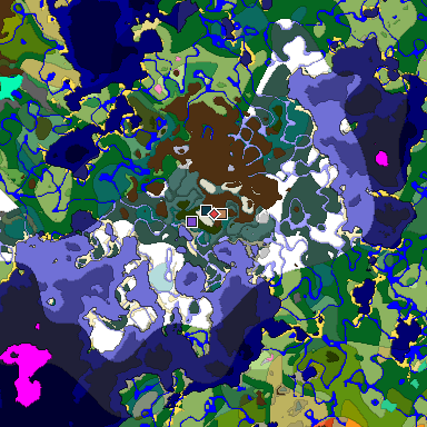 Predicted biome map of Java 1.21.4 seed -4231121020137887264 around estimated spawn