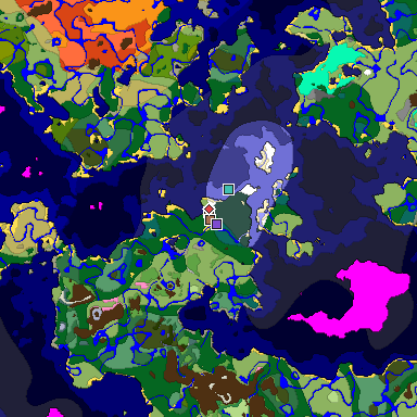Predicted biome map of Java 1.21.4 seed 6828781271558147916 around estimated spawn