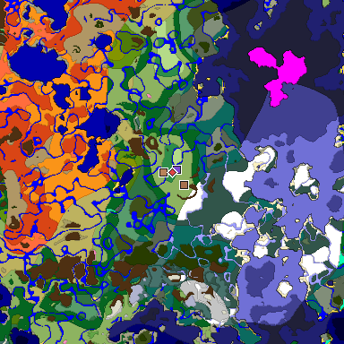 Predicted biome map of Java 1.21.4 seed -276875282197035754 around estimated spawn