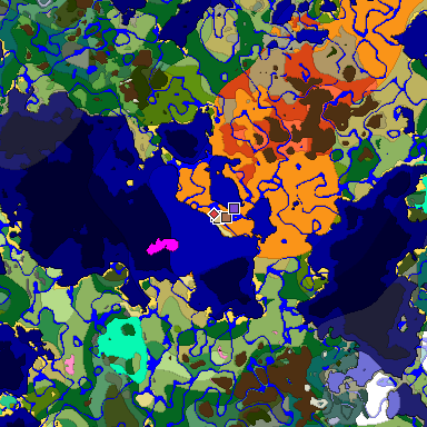 Predicted biome map of Java 1.21.4 seed 1669340034834878618 around estimated spawn