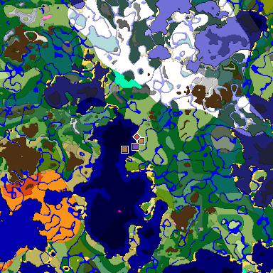 Predicted biome map of Java 1.21.4 seed 700650786123063293 around estimated spawn