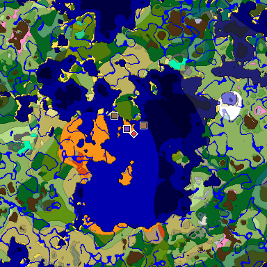 Predicted biome map of Java 1.21.4 seed 886051679640967776 around estimated spawn