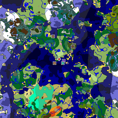 Predicted biome map of Java 1.21.4 seed -4293711466914492401 around estimated spawn