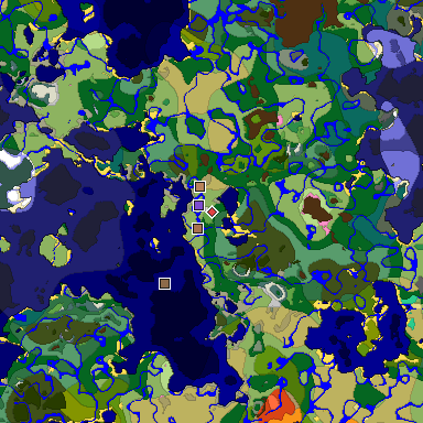 Predicted biome map of Java 1.21.4 seed 7821760421693106581 around estimated spawn