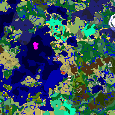 Predicted biome map of Java 1.21.4 seed -7563938482156966702 around estimated spawn