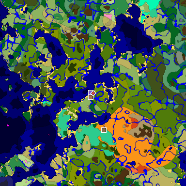 Predicted biome map of Java 1.21.4 seed -2268534913266143668 around estimated spawn