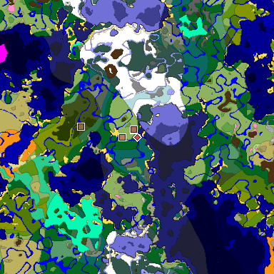 Predicted biome map of Java 1.21.4 seed -2161502172275373919 around estimated spawn