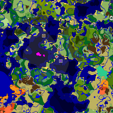Predicted biome map of Java 1.21.4 seed -6048308761609138578 around estimated spawn