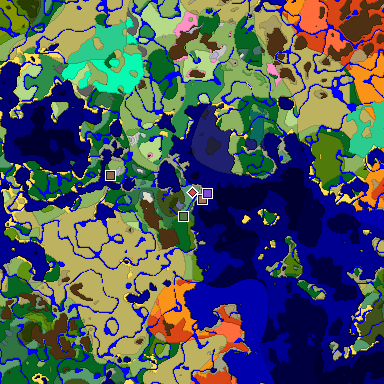Predicted biome map of Java 1.21.4 seed -5621884921042700927 around estimated spawn