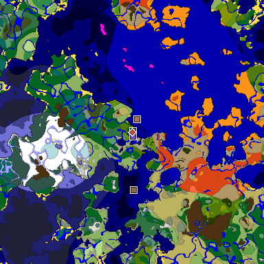 Predicted biome map of Java 1.21.4 seed 2801037741933183622 around estimated spawn