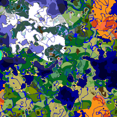 Predicted biome map of Java 1.21.4 seed 1325544135085707932 around estimated spawn