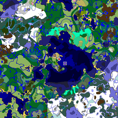 Predicted biome map of Java 1.21.4 seed 4270550456697171300 around estimated spawn