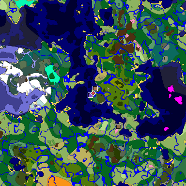 Predicted biome map of Java 1.21.4 seed -301247879565635255 around estimated spawn